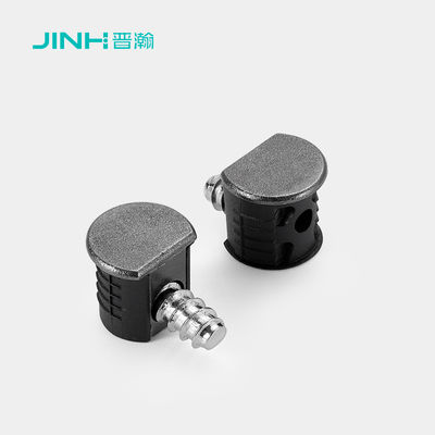 JH-4042 Semi-round Gunmetal Shelf Bracket - Zinc Alloy & ABS Plastic Construction, Zinc Plated Finish, Compact 12mm Size for Furniture Boards Over 15mm Thickness