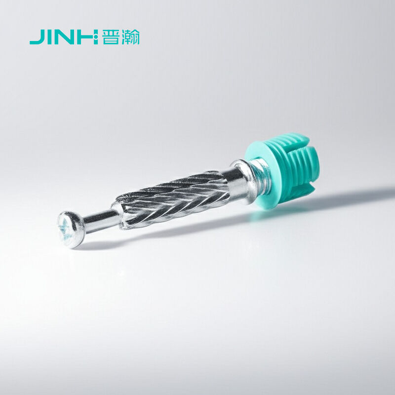 JINHAN JH-2145 Minifix Spreading Bolt & Connector Rod - 40mm, Blue Zinc Coated Cold Rolled Steel with Nylon Anchor for 15mm+ Board Cabinet & Wardrobe Fastening