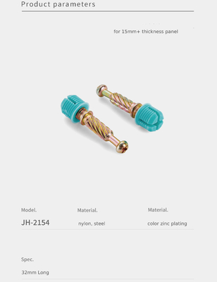 32mm Length Minifix Connecting Bolts OEM Customizable Furniture Panel Connector