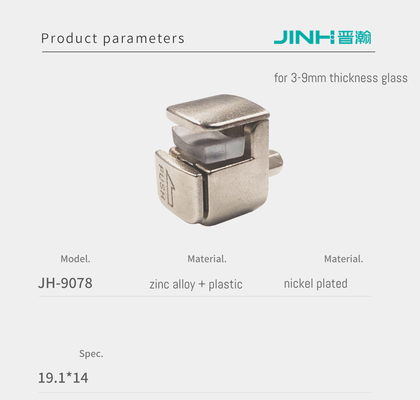 Nickel Plated Square Metal Glass Clips For 3-9mm Thickness Glass For 3-9mm Thickness Glass In Zinc Alloy