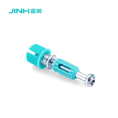 JH-2159 32mm Minifix / Dowel Screw with Nylon Anchor - 12N Torque, Blue Zinc Plated Bolt, for 15mm+ Panels | OEM/ODM