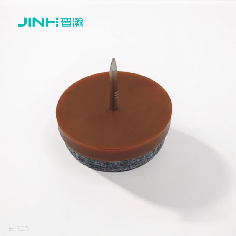 15mm Furniture Feet Nail With Felt In Brown Pe Plastic And Zinc Plated Nail For Wood Furniture Leg