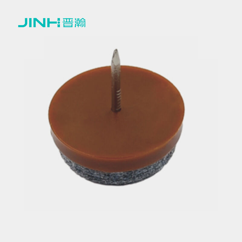 JH-9025 Furniture Feet Nails with Brown PE Plastic and Galvanized Iron, 15mm Diameter, Moisture-Resistant for Cabinet and Wardrobe Legs, Enhanced Friction Felt Base