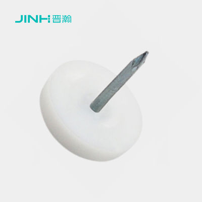 JH-9023 16x22mm Furniture Leg Nails, White PE & Galvanized Iron Anti-Corrosion Nails, Heavy-Duty Cabinet Leveling Feet for Moisture Protection