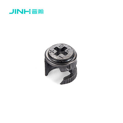JH-1043 Cam Lock Fastener 12mm, Cold Rolled Steel Eccentric Connector with Black Nickel Finish, Concealed & High-Friction Design for Cabinet Panel Assembly